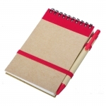 Notes Kraft 90x140/70k gładki z długopisem, czerwony/beżowy 