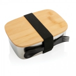 Pudełko śniadaniowe z bambusowym wieczkiem, łyżkowidelec - Zdjęcie