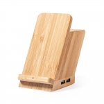 Bambusowa ładowarka bezprzewodowa 5W, 4 porty hub USB 2.0, pojemnik na przybory do pisania, stojak na telefon