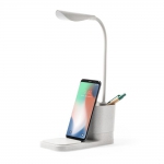 Lampka na biurko ze słomy pszenicznej, ładowarka bezprzewodowa 10W, stojak na telefon - Zdjęcie