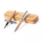 Bambusowy zestaw piśmienny, długopis i pióro kulkowe - Zdjęcie