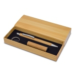 Bambusowy długopis i latarka w pudełku Pelak, beżowy - Zdjęcie