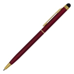 Długopis aluminiowy Touch Tip Gold, bordowy - Zdjęcie